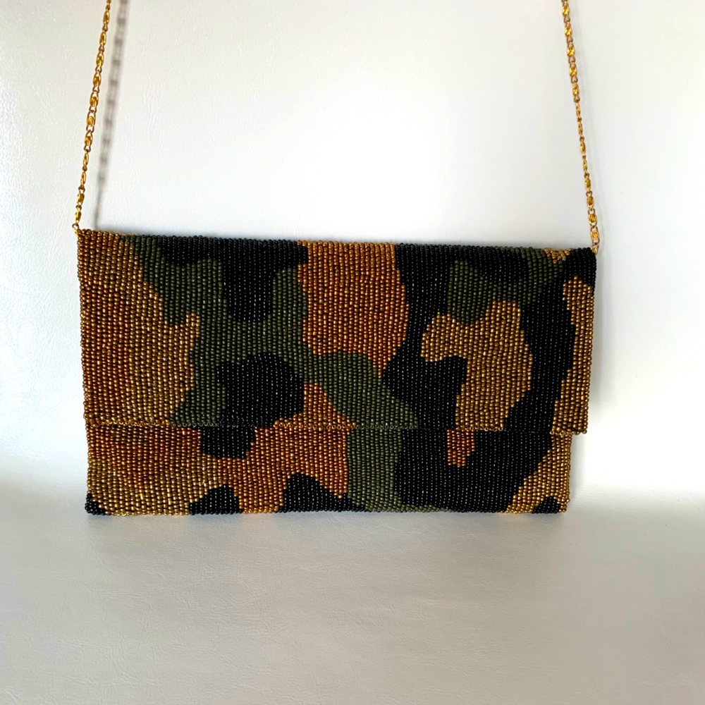 Cross body beaded flap clutch